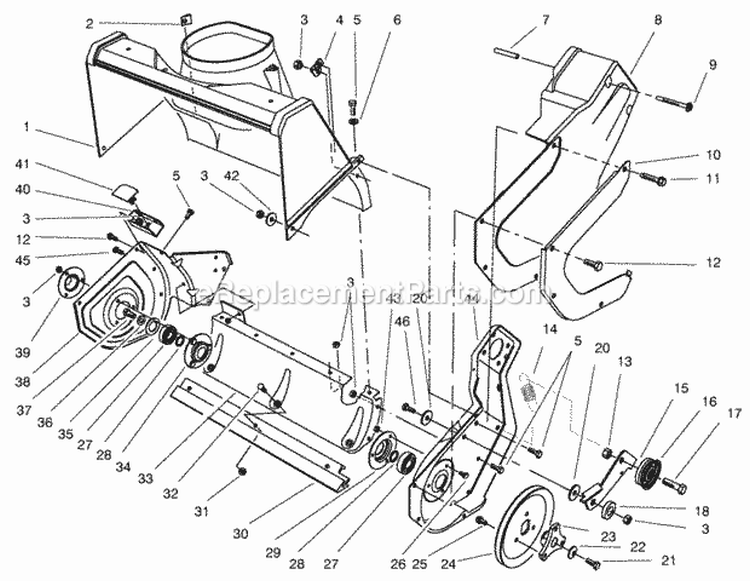 Rotor Housing Assembly Diagram and Parts List for 28223 7900001-7999999 - 1997 Lawn Boy Snow Blower